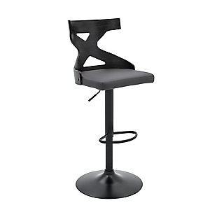Armen Living Etienne Adjustable Swivel Gray Faux Leather and Black Metal Bar Stool, , large