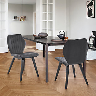 Armen Living Ontario Gray Faux Leather and Black Wood Dining Chairs - Set of 2, , rollover