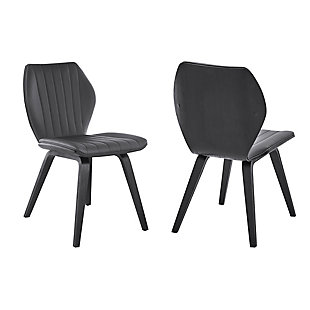 Armen Living Ontario Gray Faux Leather and Black Wood Dining Chairs - Set of 2, , large