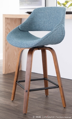 LumiSource Fabrico Counter Stool - Set of 2, Walnut/Blue/Black, rollover