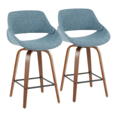 LumiSource Fabrico Counter Stool - Set of 2, Walnut/Blue/Black, large