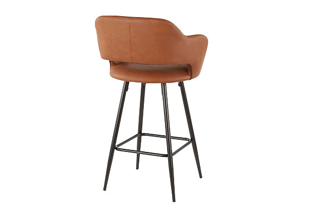 Inspired by contemporary design, the Margarite Counter Stool features a low backrest with a slight opening, ergonomically designed to fit your body, armrests for additional comfort and tapered black metal legs. Available in a variety of color options, choose the color that suits your space best!Contemporary styling | Fixed counter height | Sturdy metal legs | Stylish faux leather upholstery | Includes two counter stools