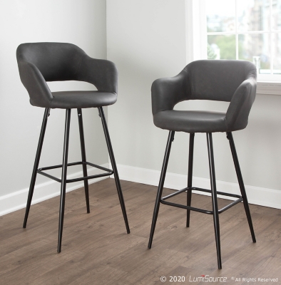 LumiSource Margarite Counter Height Bar Stool (Set of 2), Black/Gray