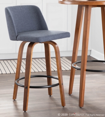 LumiSource Toriano Counter Height Bar Stool (Set of 2), Walnut/Blue/Black