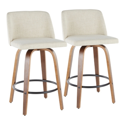 LumiSource Toriano Counter Stool - Set of 2, Walnut/Cream/Black, large