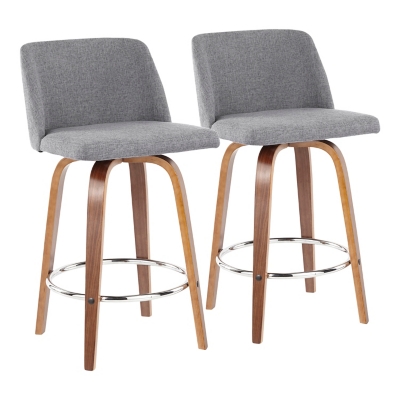 LumiSource Toriano Counter Stool - Set of 2, Walnut/Gray/Chrome, large