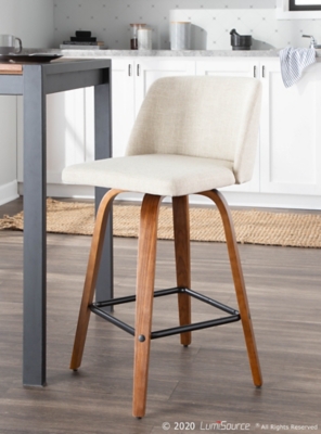 LumiSource Toriano Counter Height Bar Stool (Set of 2), Walnut/Cream/Black