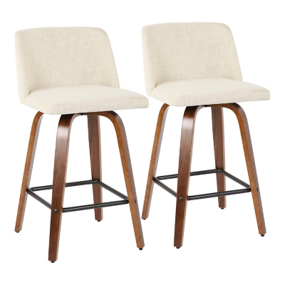 LumiSource Toriano Counter Stool - Set of 2, Walnut/Cream/Black, large
