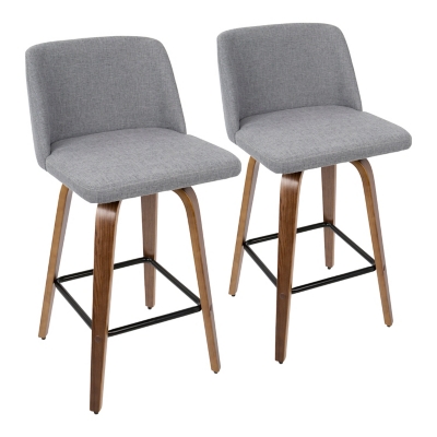 LumiSource Toriano Counter Stool - Set of 2, Walnut/Gray/Black, large