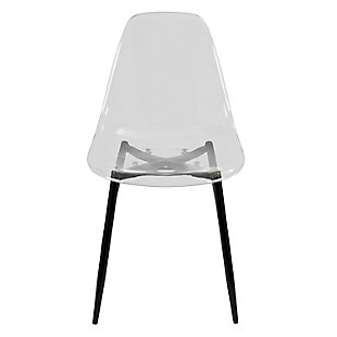 Flexible and comfortable the Clara Chair features a polycarbonate seat with an exciting variety of metal base options. Versatile, the Clara can be used as stylish accent chair or a dining chair.Mid-century modern styling | Clear backrest and seat | Sturdy metal legs | Great for use as dining or accent chairs | Includes 2 chairs