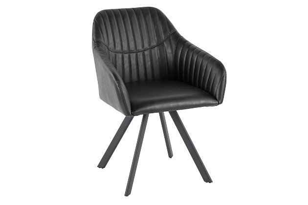 LumiSource presents the contemporary charm of the Clubhouse Pleated Chair. This accent chair features faux leather upholstery with pleated accents and sturdy splayed legs. Available in a variety of colors, choose the one that suits your space best! Contemporary styling | Stylish faux leather upholstery | Pleated backrest | Sturdy black metal legs | Includes two chairs