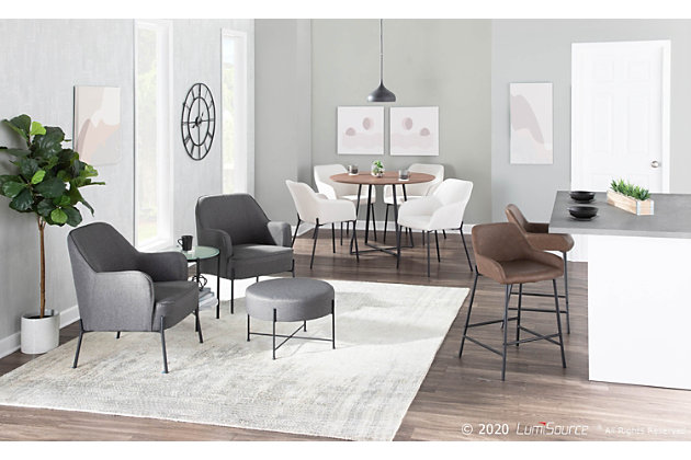 Fall in love with the contemporary style and comfort of the Daniella Dining Chair. The bucket style seat is upholstered in beautiful woven fabric and features stylish metal legs. Available in a variety of upholstery colors, this sleek chair is the perfect addition to any dining or living area.Contemporary styling | Cushioned seat and backrest | Stylish fabric upholstery | Sturdy black metal legs | Includes two chairs