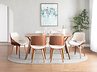 The wide welcoming seat of the Fabrizzi Chair beckons for one to sit and relax for a while. A scooped, contoured seat and curved back add to its modern, yet comfortable design. The woven fabric upholstery, available in several colors, is wrapped in bentwood for a stunning and dramatic effect.Mid-century modern styling | Fixed dining height | Cushioned seat and backrest upholstered in fabric | Open design backrest | Bentwood seat back