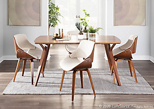 The wide welcoming seat of the Fabrizzi Chair beckons for one to sit and relax for a while. A scooped, contoured seat and curved back add to its modern, yet comfortable design. The woven fabric upholstery, available in several colors, is wrapped in bentwood for a stunning and dramatic effect.Mid-century modern styling | Fixed dining height | Cushioned seat and backrest upholstered in fabric | Open design backrest | Bentwood seat back