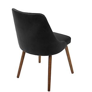 Invite the stylish design of the Giovanni Chair into your home. This elegant design features a fully upholstered frame, plush button tufted backrest and solid wood legs with a walnut finish. Available in a variety of colors, the Giovanni can be used as a dining or accent chair.Mid-century modern styling | Padded seat and backrest for added comfort | Button tufted seat back | Solid wood leg construction | Great for use as a dining or accent chair
