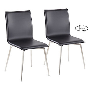 LumiSource Mason Upholstered Chair - Set of 2, Stainless Steel/Black, large