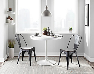 Add a touch of contemporary style to your dining area with the LumiSource Oregon Dining Chair. Industrial inspired with a modern metal frame in a variety of finishes, this on-trend chair is incredibly sturdy and ultra stylish. Featuring clean lines and rustic elements, the Oregon Dining Chair offers a range of versatility that will encourage long conversations around the table with friends.Industrial styling | Fixed dining height | Sturdy metal and wood construction | Stackable design | Includes two chairs