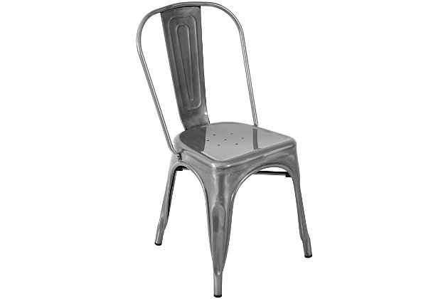 Add a touch of industrial style to your dining area with the LumiSource Oregon Dining Chair. Industrial inspired with a modern metal frame and a glossy silver finish, this dining chair is incredibly sturdy and ultra trendy.Industrial styling | Fixed dining height | Glossy finish | Sturdy metal construction | Includes two chairs