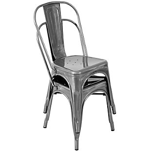 Add a touch of industrial style to your dining area with the LumiSource Oregon Dining Chair. Industrial inspired with a modern metal frame and a glossy silver finish, this dining chair is incredibly sturdy and ultra trendy.Industrial styling | Fixed dining height | Glossy finish | Sturdy metal construction | Includes two chairs
