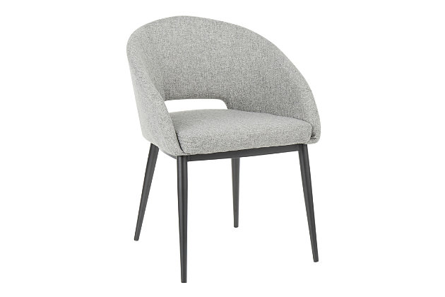Spice up your living room with the striking design of the Renee Chair by LumiSource. This distinctive chair features luxurious upholstery complemented by a cut-out design and is thick foam padded for comfort. Select from a variety of upholstery and metal leg color combinations to find the perfect fit for your home.Contemporary styling | Stylish fabric upholstery | Cushioned seat and backrest | Cut-out design backrest | Metal legs