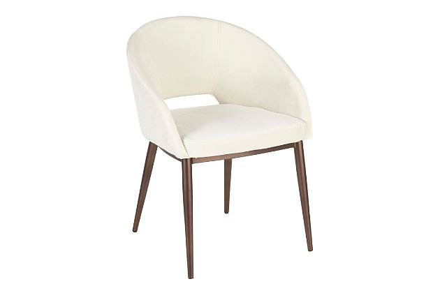 Spice up your living room with the striking design of the Renee Chair by LumiSource. This distinctive chair features luxurious upholstery complemented by a cut-out design and has a thick foam pad for added comfort. Select from a variety of upholstery and metal leg color combinations to find the perfect fit for your home.Contemporary styling | Stylish fabric upholstery | Cushioned seat and backrest | Cut-out design backrest | Metal legs