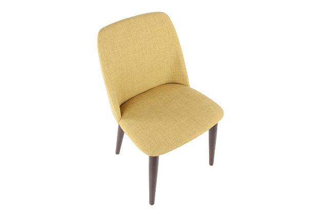The elegant contemporary appeal of the Tintori Dining Chair will look spectacular in any dining room or living area. Featuring and upholstered seat and backrest with solid wood legs, the Tintori provides comfort and style. Available in various colors, choose the one you like best!Contemporary styling | Upholstered in stylish woven fabric | Padded seat and backrest for added comfort | Great for use as dining or accent chairs | Includes two chairs