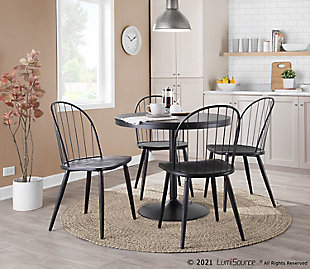 Bring industrial style to your dining room with the Riley High Back Chair by LumiSource. Our updated take on a traditional spindle-back chair, the Riley High Back Chair has a wood seat and legs complimented by a metal spindle backrest. The perfect chair for a dining table or extra seating, available in a variety of color options.Industrial styling | Wood seat | Metal spindle backrest | Armless design | Includes two chairs