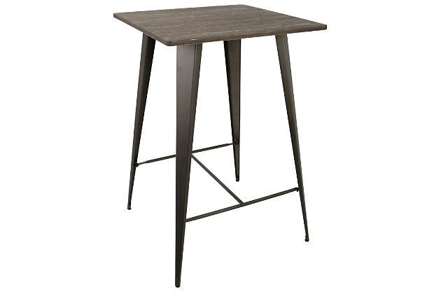Loo for the perfect piece to achieve the rustic warehouse vibe in your home? You will love the timeworn charm of the LumiSource Oregon Pub Table. Made with steel and wood, the Oregon Pub Table was designed for style and durability. Available in in various finishes, choose the one that you like best!Industrial / Farmhouse styling | Fixed bar height | Sustainable bamboo table top | Sturdy metal frame | Seats two comfortably