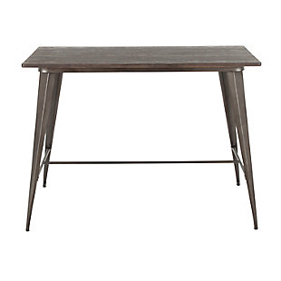 You will love the timeworn charm of the LumiSource Oregon Counter Table. Made with metal and wood, the Oregon Counter Table was designed for style and durability. Pair with the Oregon Counter Stools to complete the ultimate rustic look in your home.Industrial / farmhouse styling | Fixed counter height | Wood-pressed gain bamboo table top | Sturdy metal frame | Seats 4 comfortably