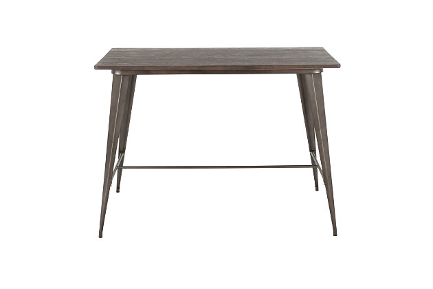 You will love the timeworn charm of the LumiSource Oregon Counter Table. Made with metal and wood, the Oregon Counter Table was designed for style and durability. Pair with the Oregon Counter Stools to complete the ultimate rustic look in your home.Industrial / farmhouse styling | Fixed counter height | Wood-pressed gain bamboo table top | Sturdy metal frame | Seats 4 comfortably