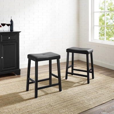 Saddle Seat Upholstered Counter Stool (Set of 2), Black