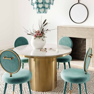 TOV Furniture Kylie Sea Blue Velvet Dining Chair, , rollover