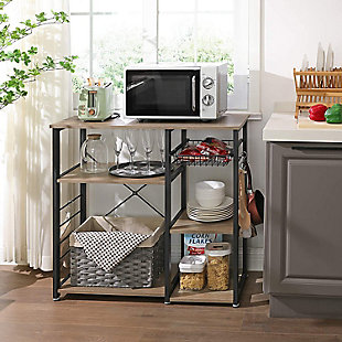 VASAGLE Kitchen Baker's Rack, Coffee Bar with Wire Basket 6 Hooks, , rollover
