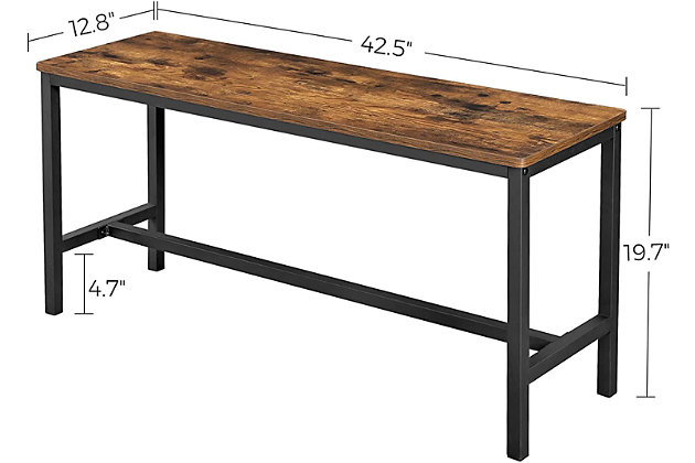 With small size at 42.5” x 12.8” x 19.7” each, the 2 indoor benches can be placed under most tables without taking up extra space when not in use; just take them out when dinner is served!Pair of 2 | Placed under most tables without taking up extra space | Rustic Brown, Black | Particleboard, Steel