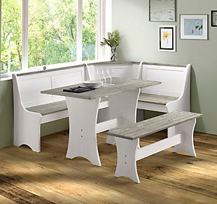 Linon Celina Corner Nook Dining Set, Graywash/White, rollover