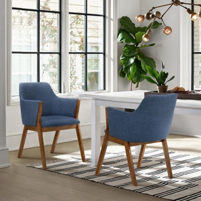 Renzo Dining Chair (Set of 2), Blue/Walnut