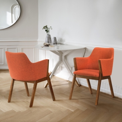 Renzo Dining Chair (Set of 2), Orange/Walnut