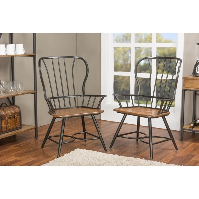 Baxton Studio Longford Dining Arm Chair, Brown/Black