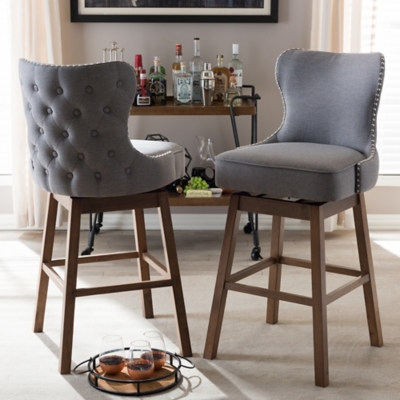 Baxton Studio Gradisca Swivel Barstool (Set of 2), Gray/Brown