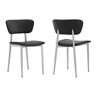 Benzara Faux Leather Dining Chair with Curved Open Back, Set of 2, Black and Silver, , rollover