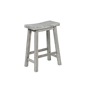 Benzara Saddle Design Wooden Counter Stool with Grain Details, Gray, , large