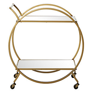 Bayberry Lane Gold Metal Rolling 2 Mirrored Shelves Bar Cart with Wheels and Handle 27" x 15" x 30", Gold, large