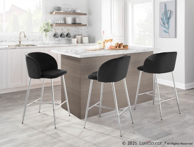 LumiSource Fran Counter Stool - Set of 2, Chrome/Black, rollover