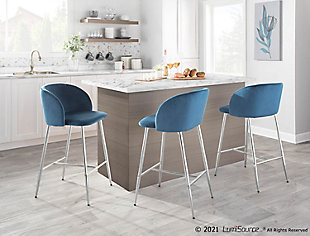 LumiSource Fran Counter Stool - Set of 2, Chrome/Blue, rollover