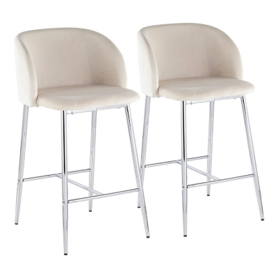 LumiSource Fran Counter Stool - Set of 2, Chrome/Cream, large