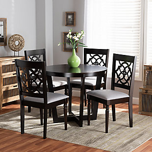 Baxton Studio Valerie Modern and Contemporary Grey Fabric Upholstered and Dark Brown Finished Wood 5-Piece Dining Set, , rollover