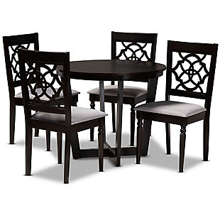 Baxton Studio Valerie Modern and Contemporary Grey Fabric Upholstered and Dark Brown Finished Wood 5-Piece Dining Set, , large