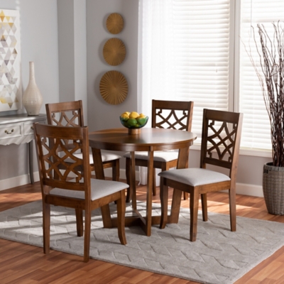 Baxton Studio Tricia Dining Table and 4 Chairs Set, Gray/Walnut Brown