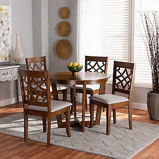 Baxton Studio Tricia Modern and Contemporary Grey Fabric Upholstered and Walnut Brown Finished Wood 5-Piece Dining Set, Gray/Walnut Brown, rollover