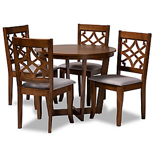 Baxton Studio Tricia Modern and Contemporary Grey Fabric Upholstered and Walnut Brown Finished Wood 5-Piece Dining Set, Gray/Walnut Brown, large